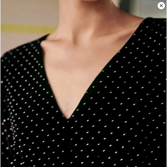 Sezane 12 Erica $228 Black Velvet Top Gold Studded Polka Dots Blouse Stretch 42 - Picture 3 of 9
